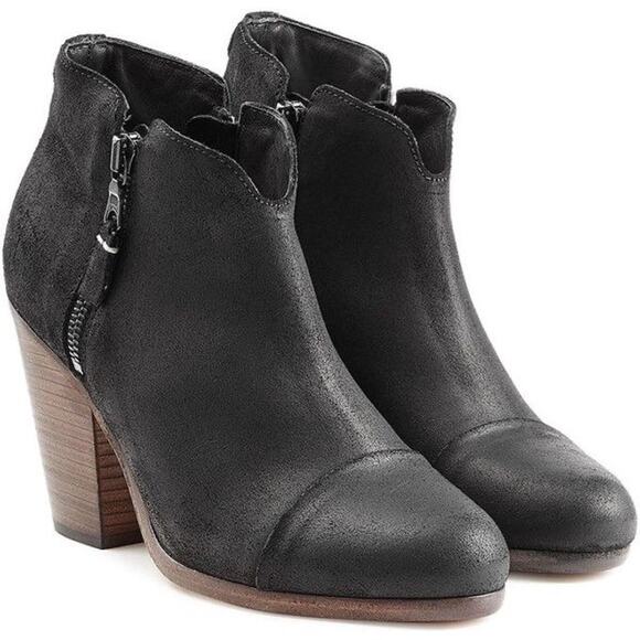 Rag and Bone Margot Women's Black Suede Zip Heel Ankle Boots Size 38 - Picture 1 of 9